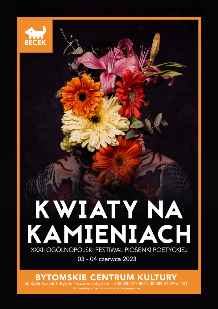Plakat Festiwal Piosenki Poetyckiej Kwiaty na Kamieniach